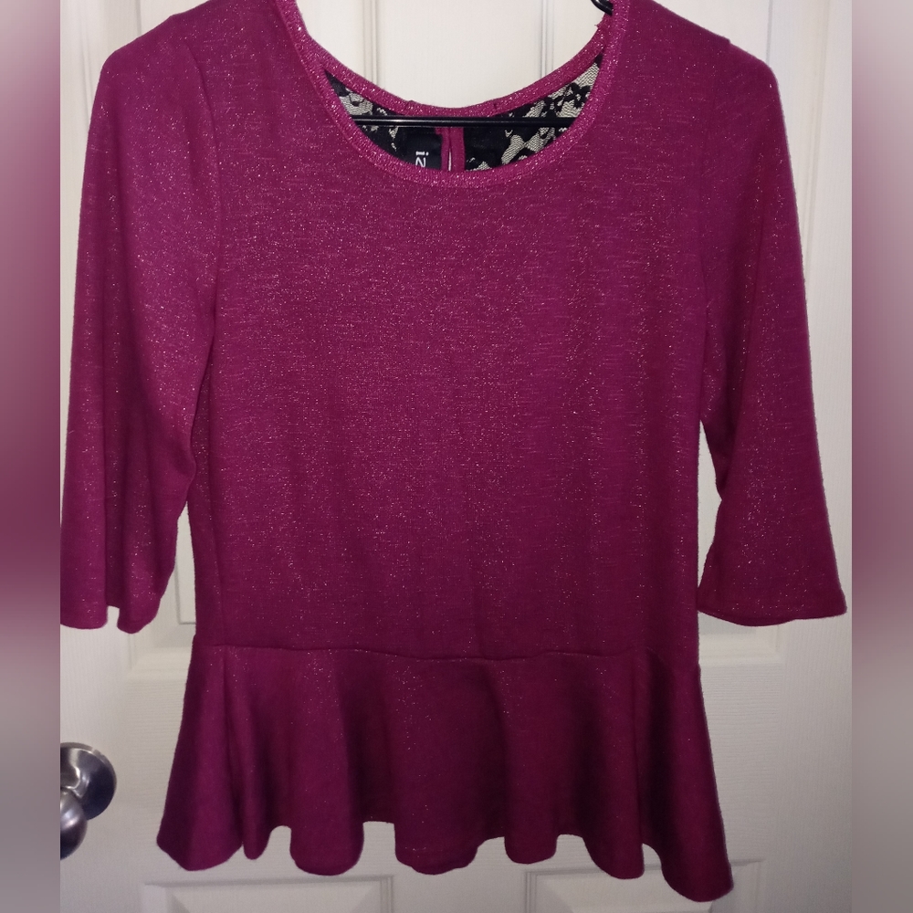 IzByer Plum Top with Black Lace and Bowties on the back. NWOT